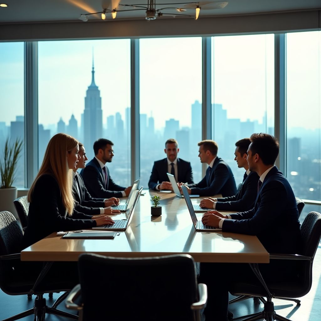 Equipo de FinanzasPro en oficina moderna
